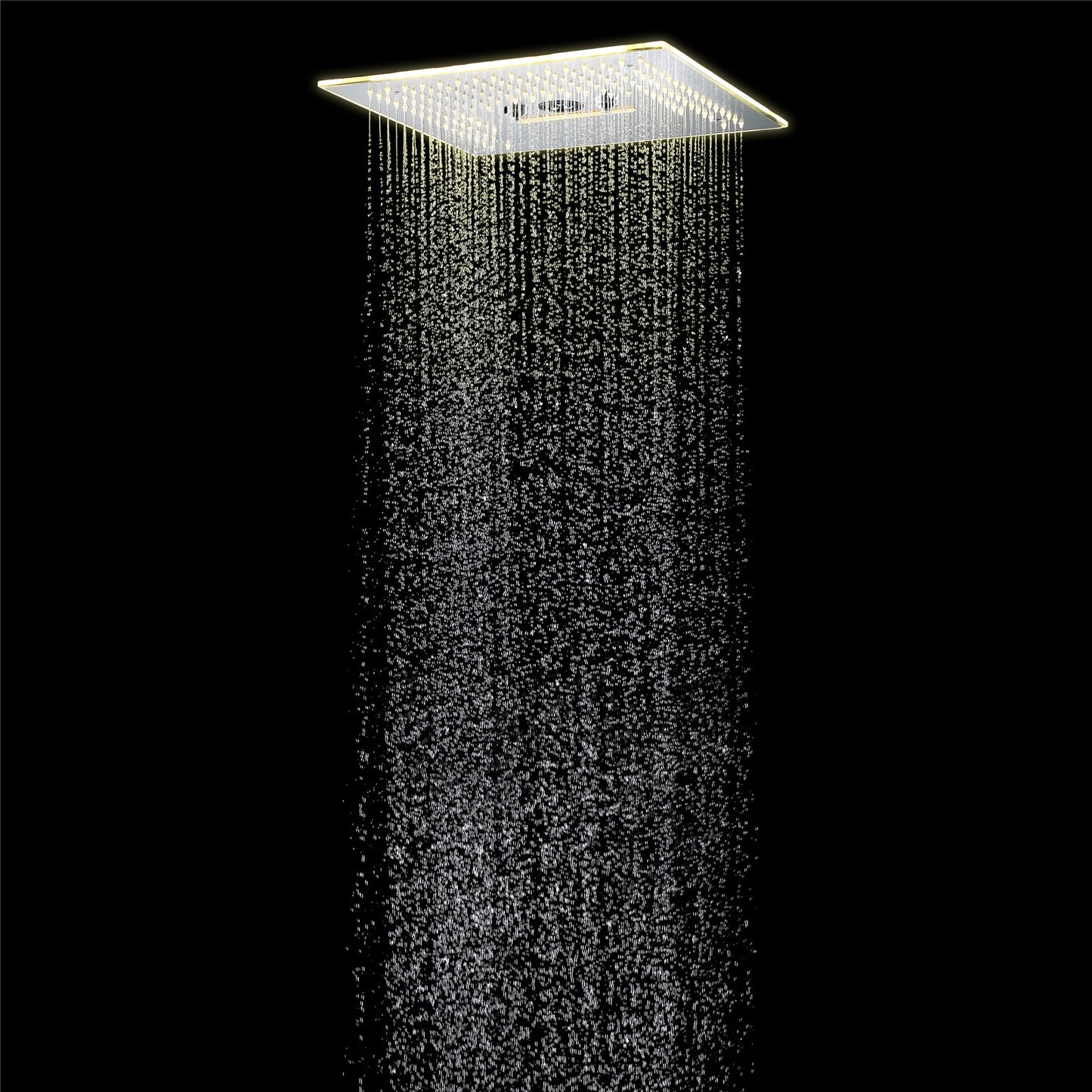 16-Inch Brushed Nickel Flush Mount Rainfall-Waterfall-Mist Hydro-Water Massage, 5-Way Digital Thermostatic Shower System with 64 LED Lights and Bluetooth Music Integration