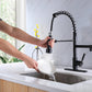 Matte Black High Arc brass Kitchen Sink Faucet Pull Down metal Spray with deck plate and lock ring