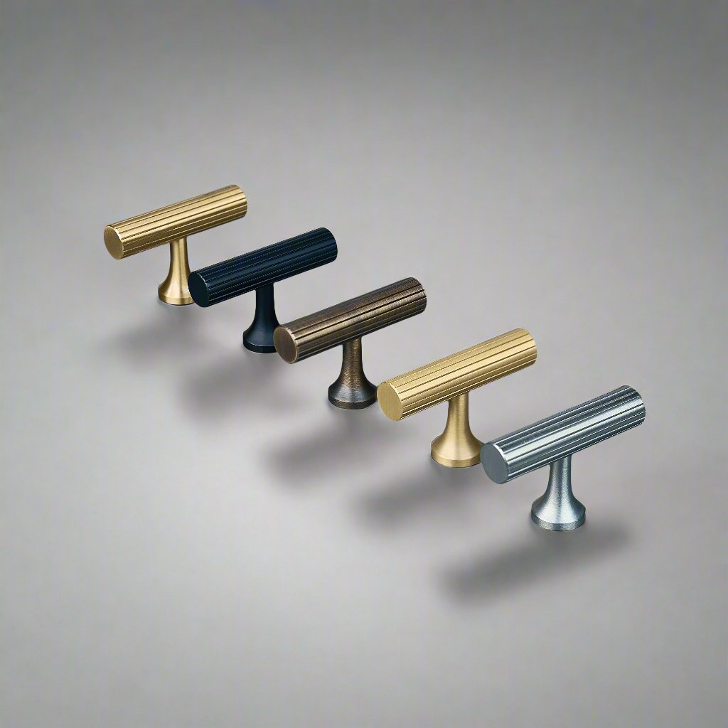 Signature Matte Brass Modern T Striped Handles