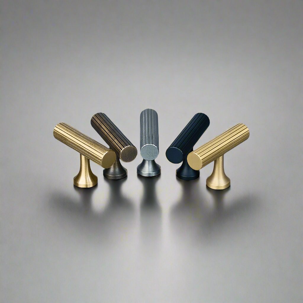 Signature Satin Brass Modern T Striped Handles