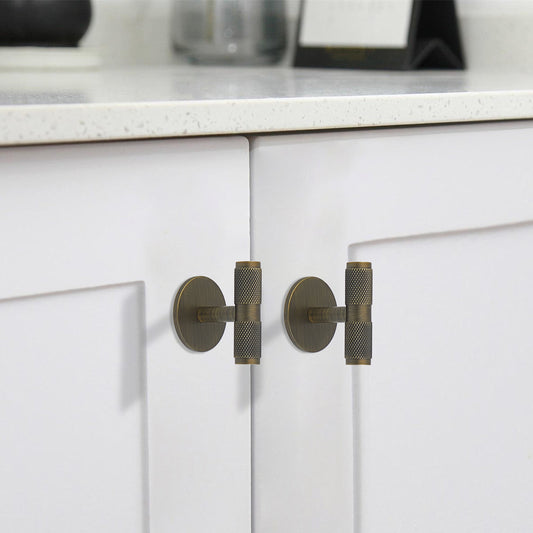 Knurled Solid Brass T Knob Cabinet Handles