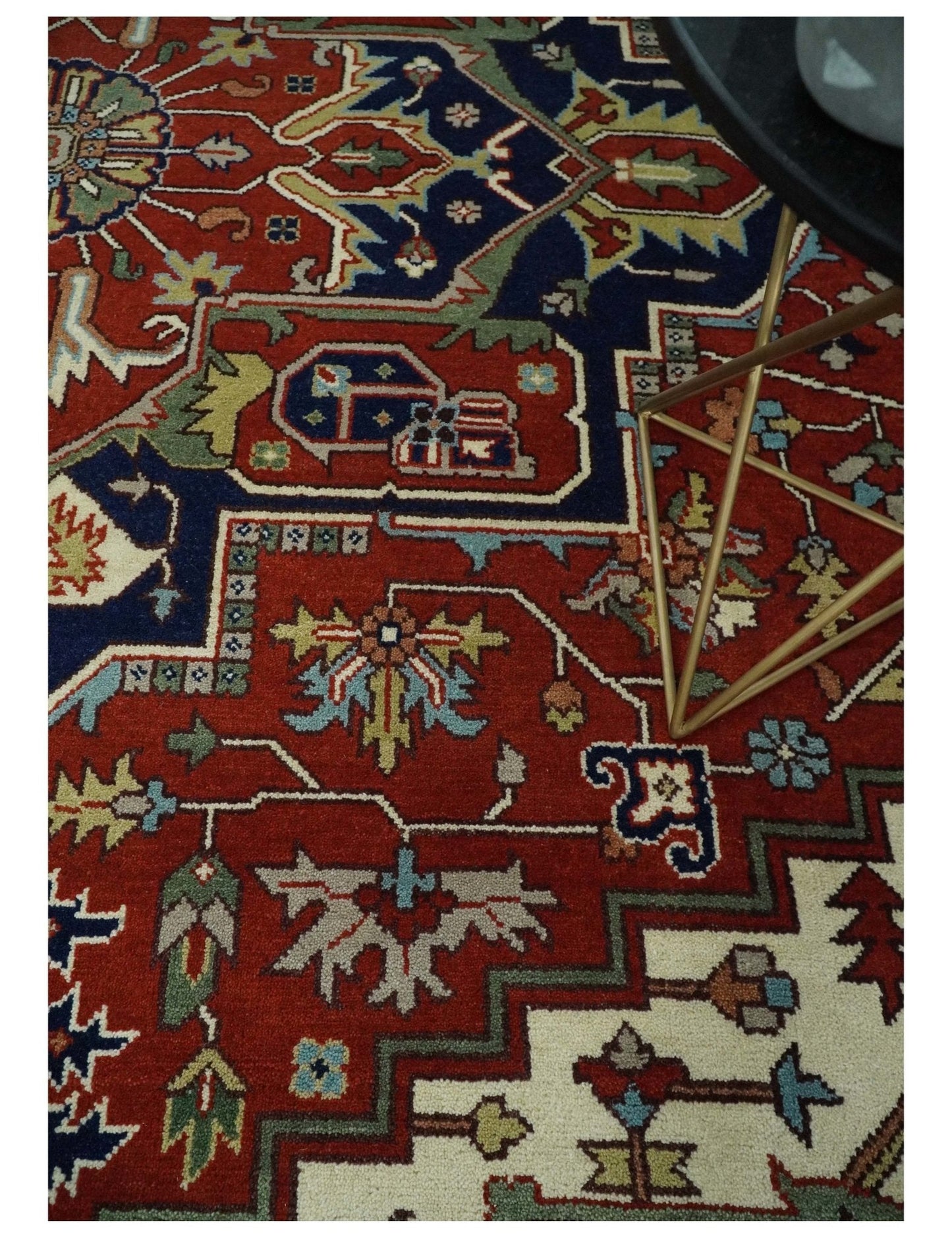 Hand Knotted Red and Ivory Traditional Heriz Serapi Antique Wool Rug