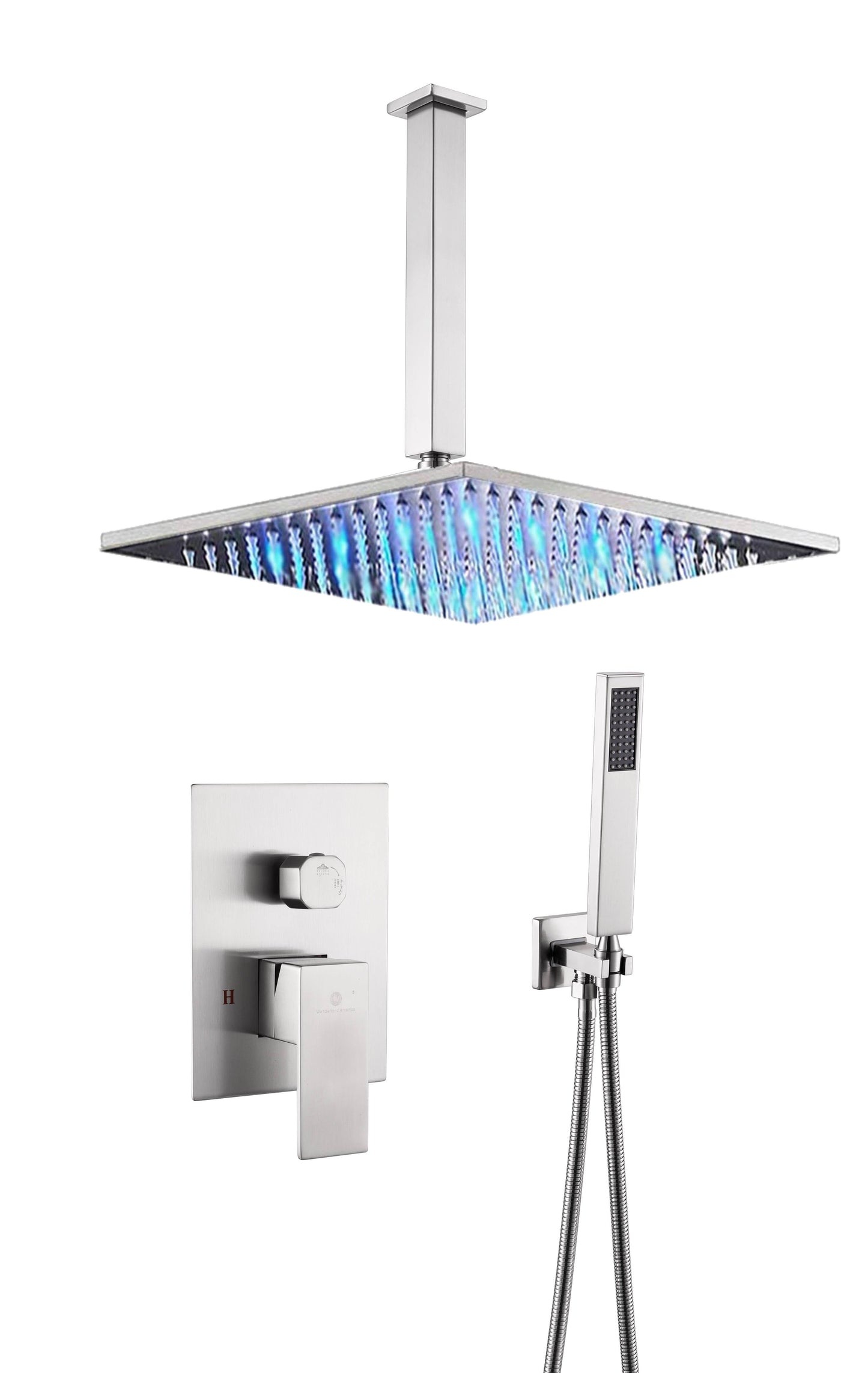 16'' LED two function  Brushed Nickel Rain Rainfall showers with handle sprayers