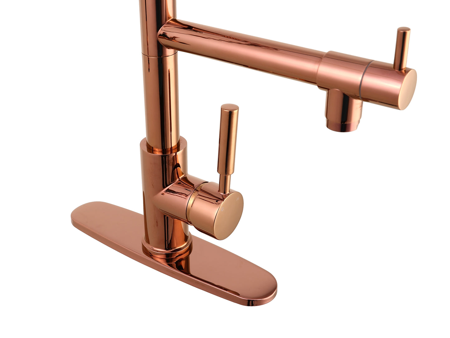 Rose Gold High Arc brass Kitchen Sink Faucet Pull Down Spray with lock ring and deck plate