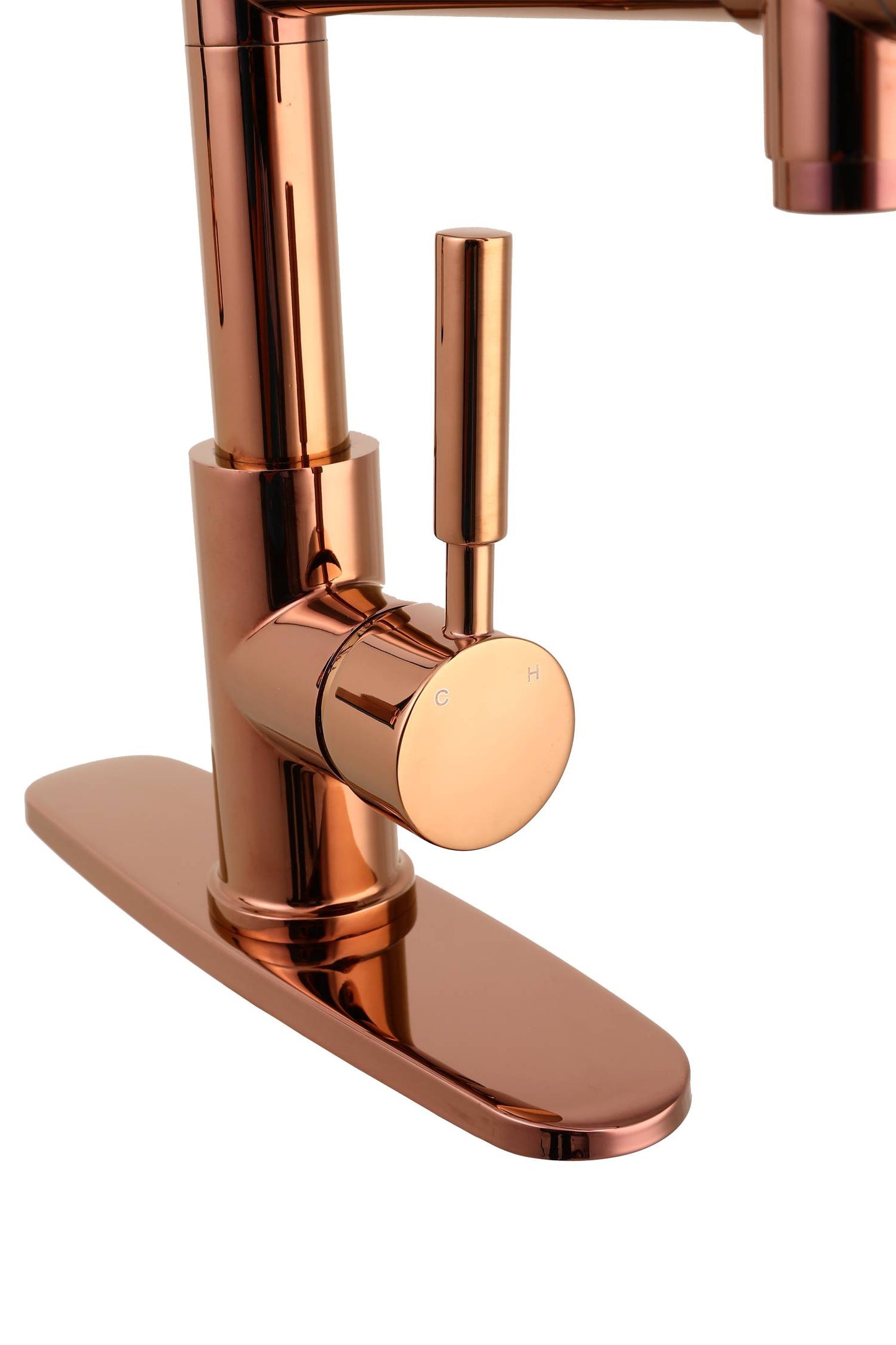 Rose Gold High Arc brass Kitchen Sink Faucet Pull Down Spray with lock ring and deck plate