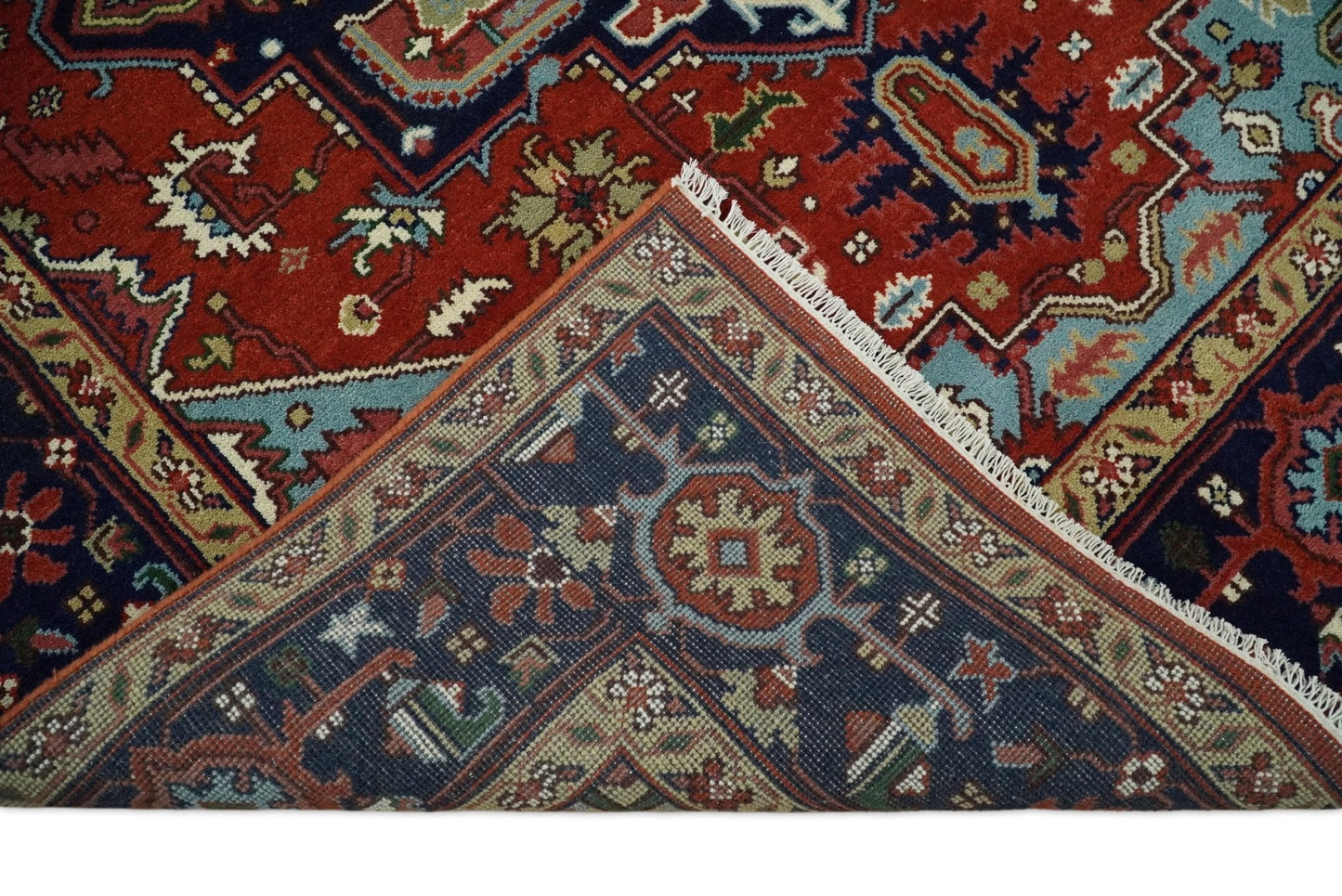 Rust and Blue Hand Knotted Traditional Persian Heriz Serapi Rug