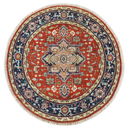 Rust and Blue Hand Knotted Traditional Persian Heriz Serapi Rug