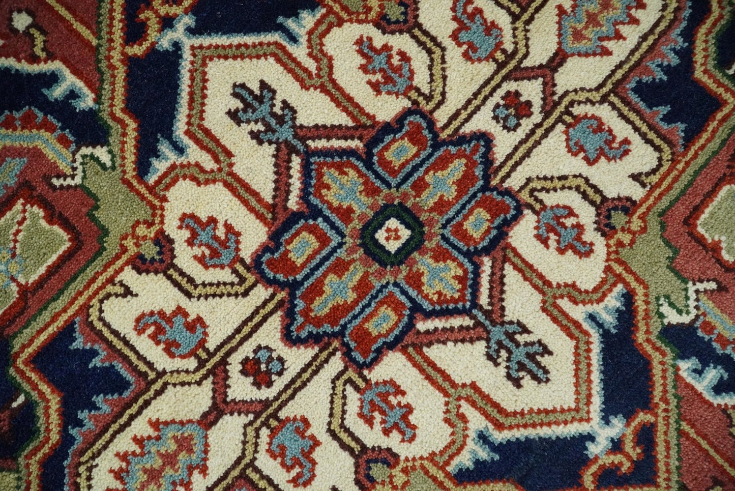 Rust and Blue Hand Knotted Traditional Persian Heriz Serapi Rug