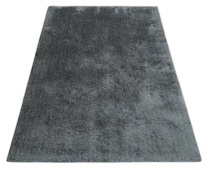 Hand Woven Shag Charcoal Art Silk Soft Viscose Area Rug