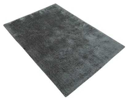 Hand Woven Shag Charcoal Art Silk Soft Viscose Area Rug