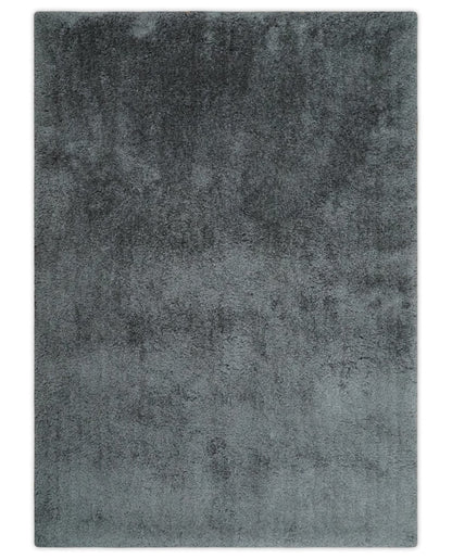 Hand Woven Shag Charcoal Art Silk Soft Viscose Area Rug