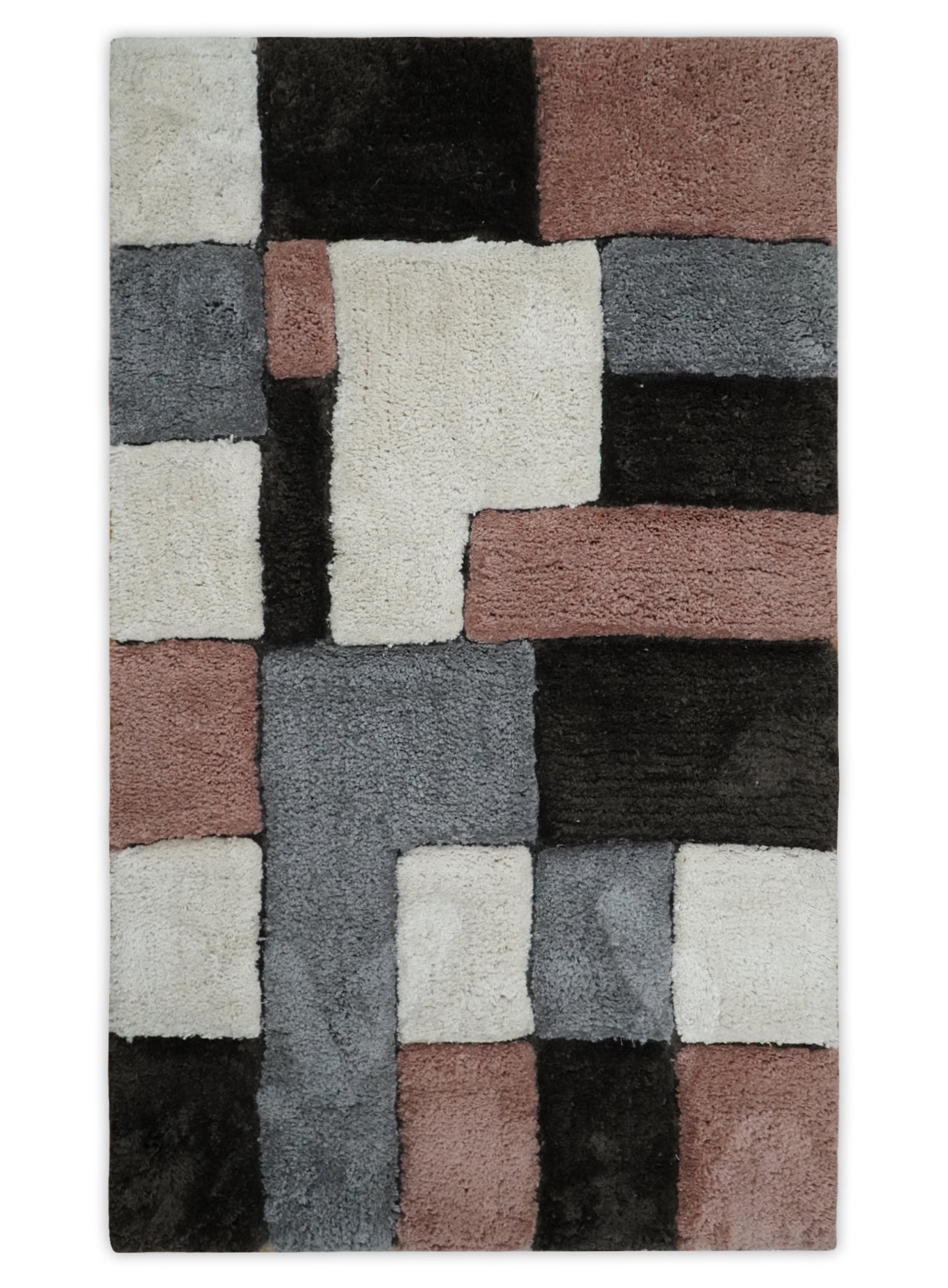 Hand Woven Shag Ivory, Charcoal, and Peach Art Silk Soft Area Rug