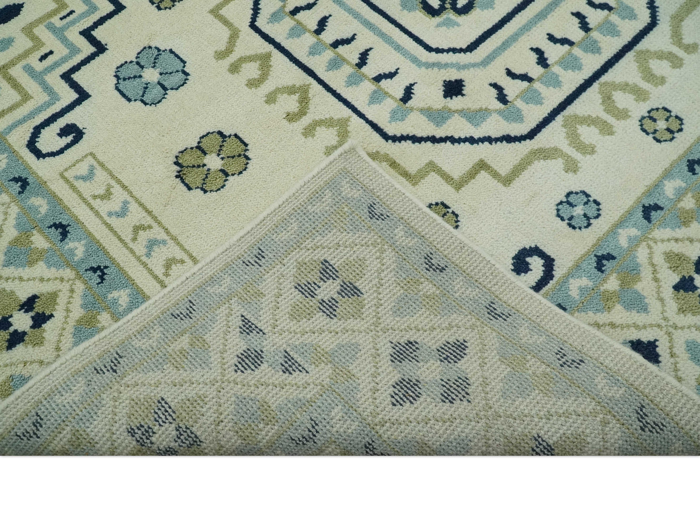 Ivory, Blue and Olive Traditional Mamluk design Custom Made wool area Rug