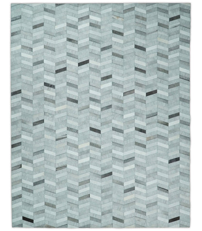 Custom Made Ivory and Gray Leather Rug | Hairon Genuine Leather, Cowhide rug, Chevron Geometric Rug