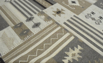 Dhurrie Rug, Beige Brown Tribal Pattern Rug