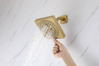 12-Inch Brushed Gold Flush Mount Shower Faucet Set: 3-Way Thermostatic Control, 64-Color LED Lights, Bluetooth Music, and Regular Head