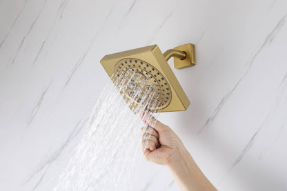 12-Inch Brushed Gold Flush Mount Shower Faucet Set: 3-Way Thermostatic Control, 64-Color LED Lights, Bluetooth Music, and Regular Head