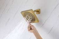 12-Inch Brushed Gold Flush Mount Shower Faucet Set: 3-Way Thermostatic Control, 64-Color LED Lights, Bluetooth Music, and Regular Head