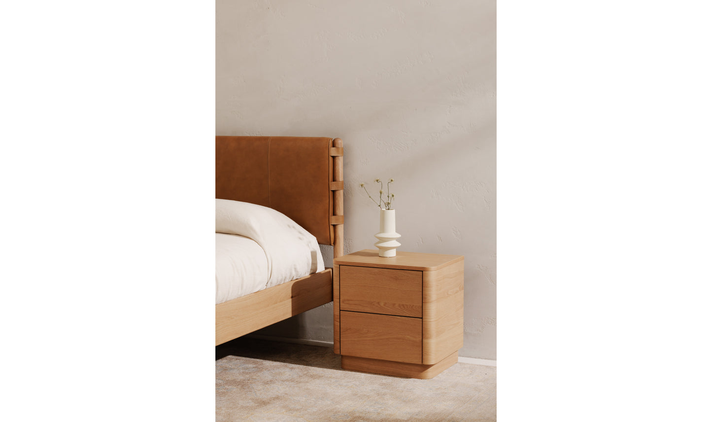 Round Off Tall Nightstand Natural Oak Large