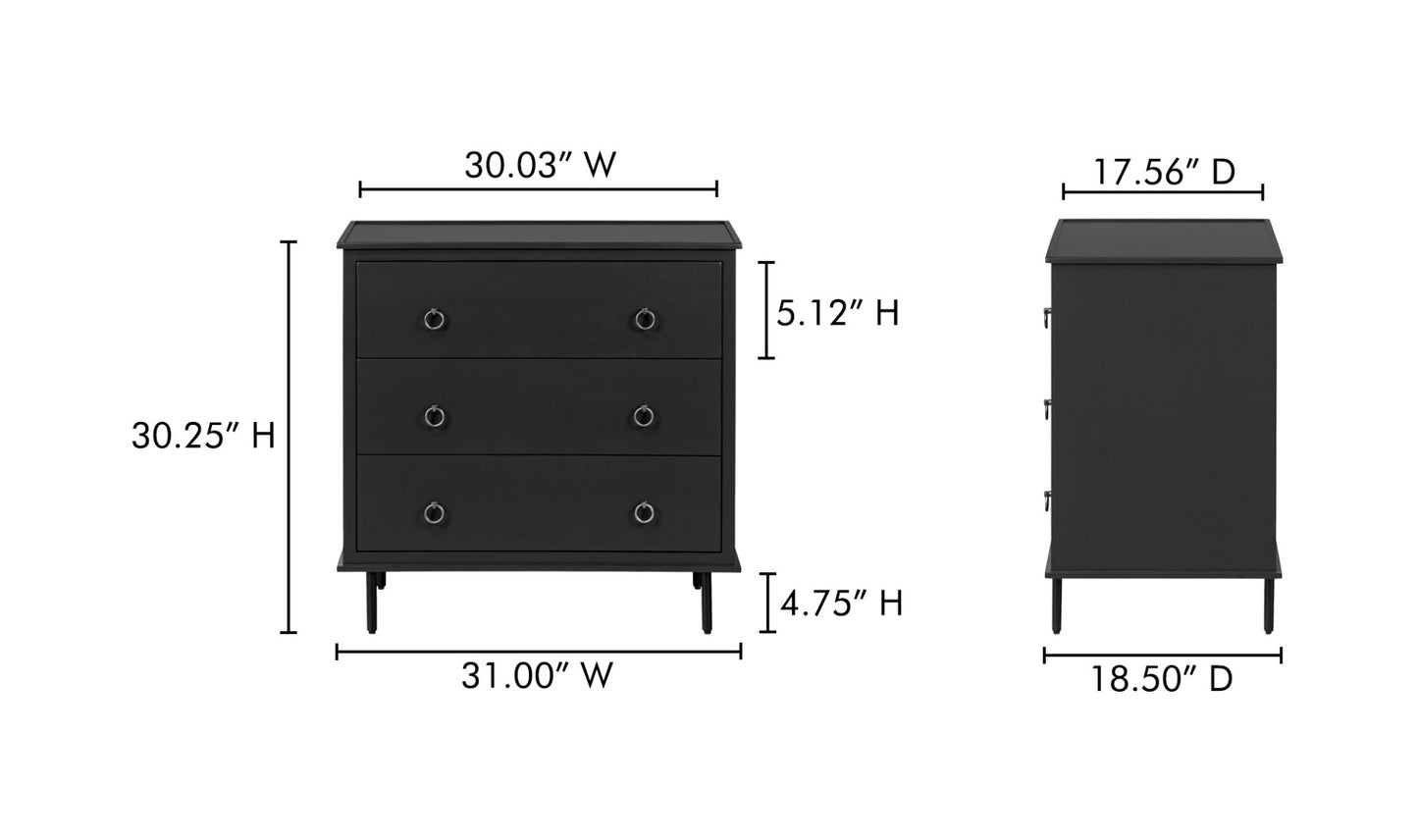 REAGAN 3 DRAWER NIGHTSTAND DEEP BLACK