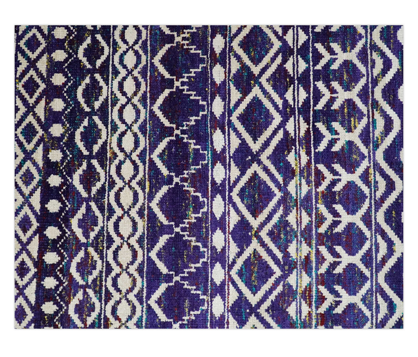 Hand Knotted Blue and White Modern Contemporary Southwestern Tribal Trellis Recycled Silk Area Rug