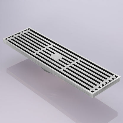 12-Inch Brushed Nickel Rectangular Floor Drain - Square Hole Pattern Cover Grate - Removable - Includes Accessories