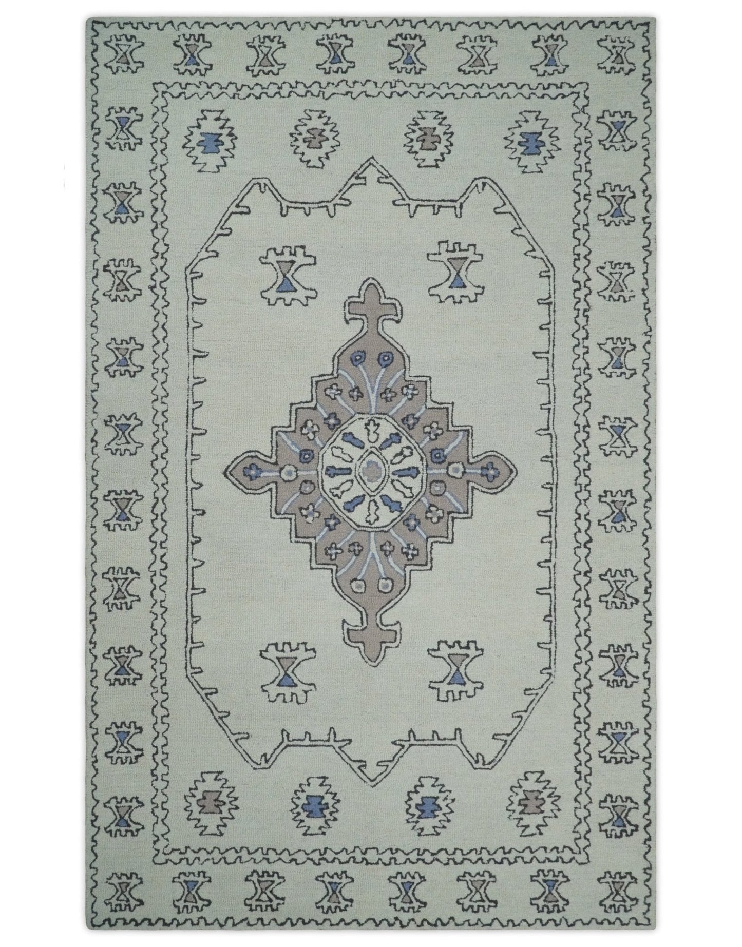 Ivory and Peach Persian Style Antique Hand Tufted Wool Area Rug