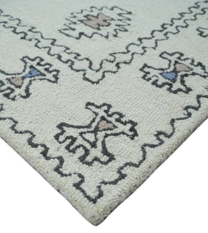 Ivory and Peach Persian Style Antique Hand Tufted Wool Area Rug