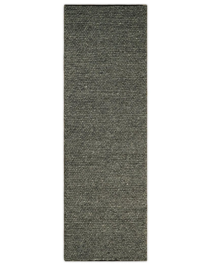 Solid Charcoal Gray Wool Blend Felted Chunky Hand Woven Area Rug