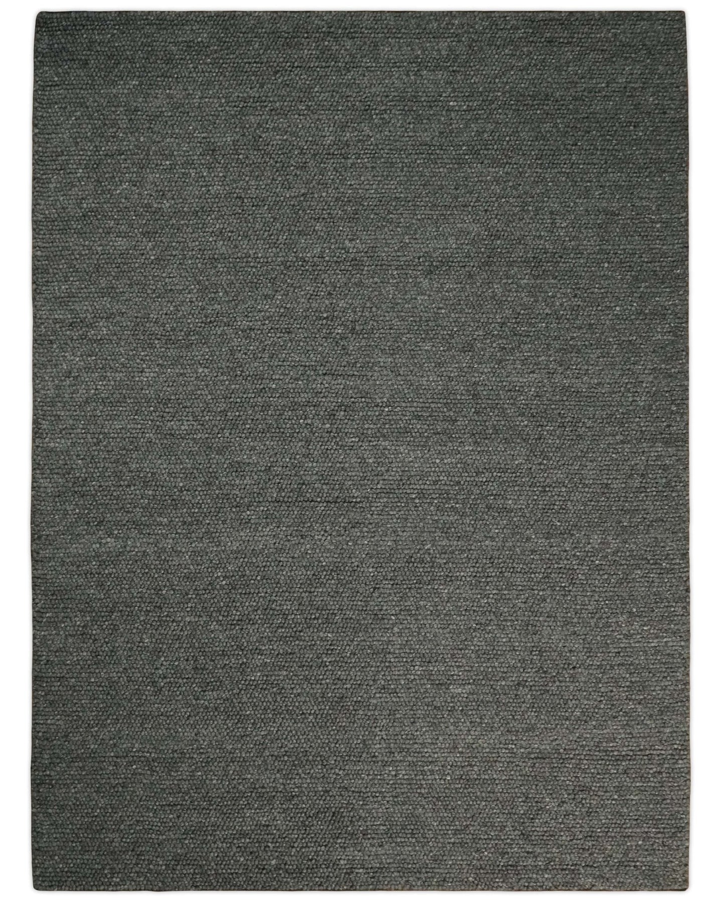 Solid Charcoal Gray Wool Blend Felted Chunky Hand Woven Area Rug