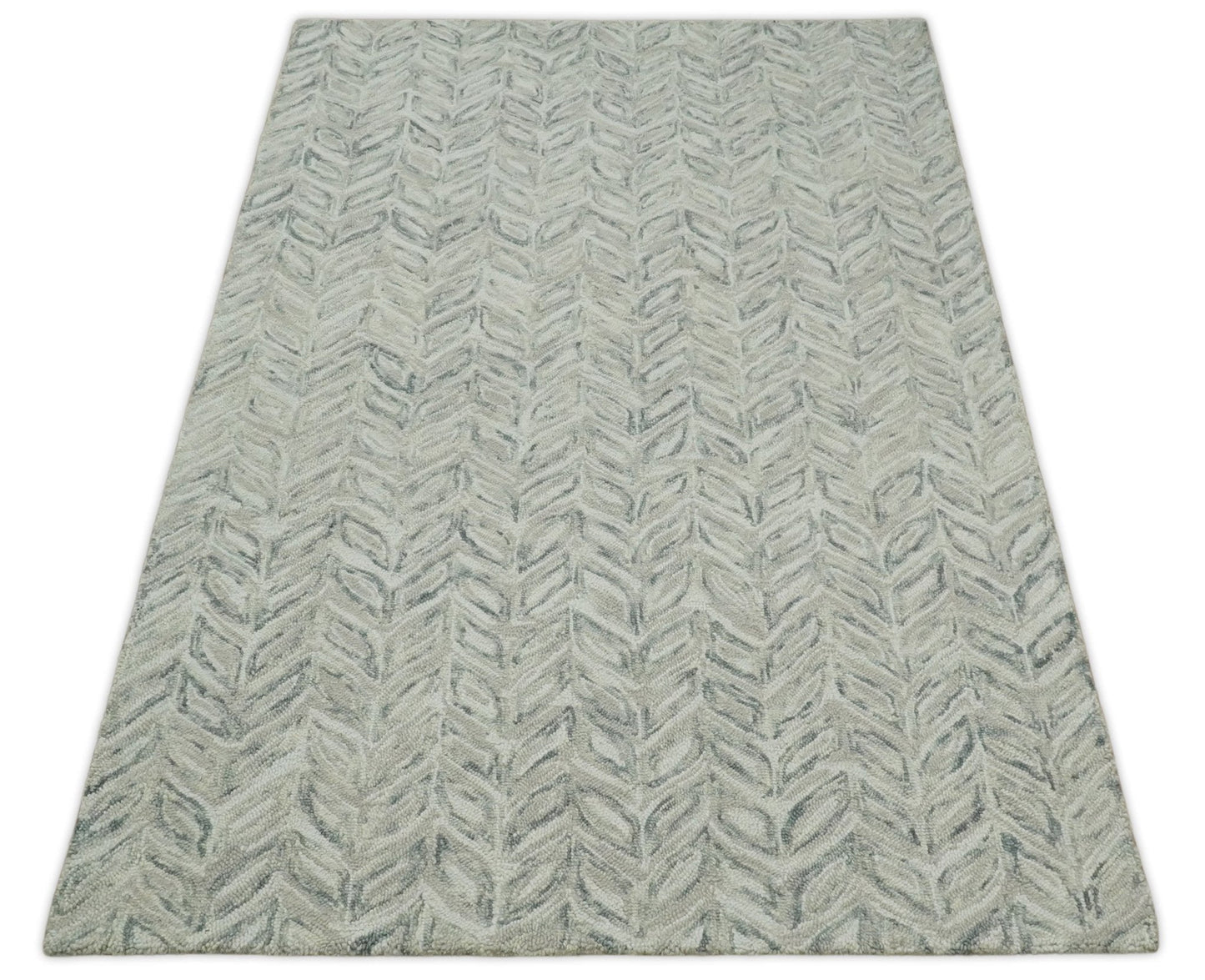 Beige and Gray Hand Tufted Modern Scandinavian Wool Loop Rug