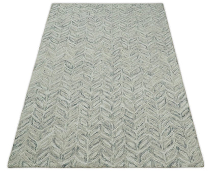 Beige and Gray Hand Tufted Modern Scandinavian Wool Loop Rug