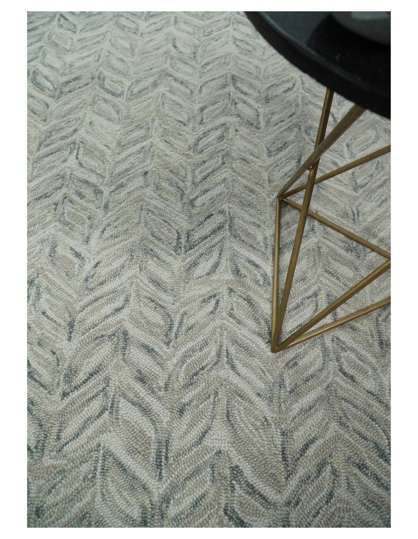 Beige and Gray Hand Tufted Modern Scandinavian Wool Loop Rug