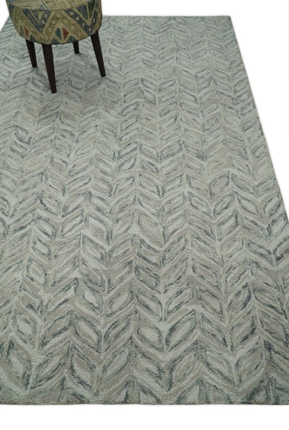 Beige and Gray Hand Tufted Modern Scandinavian Wool Loop Rug