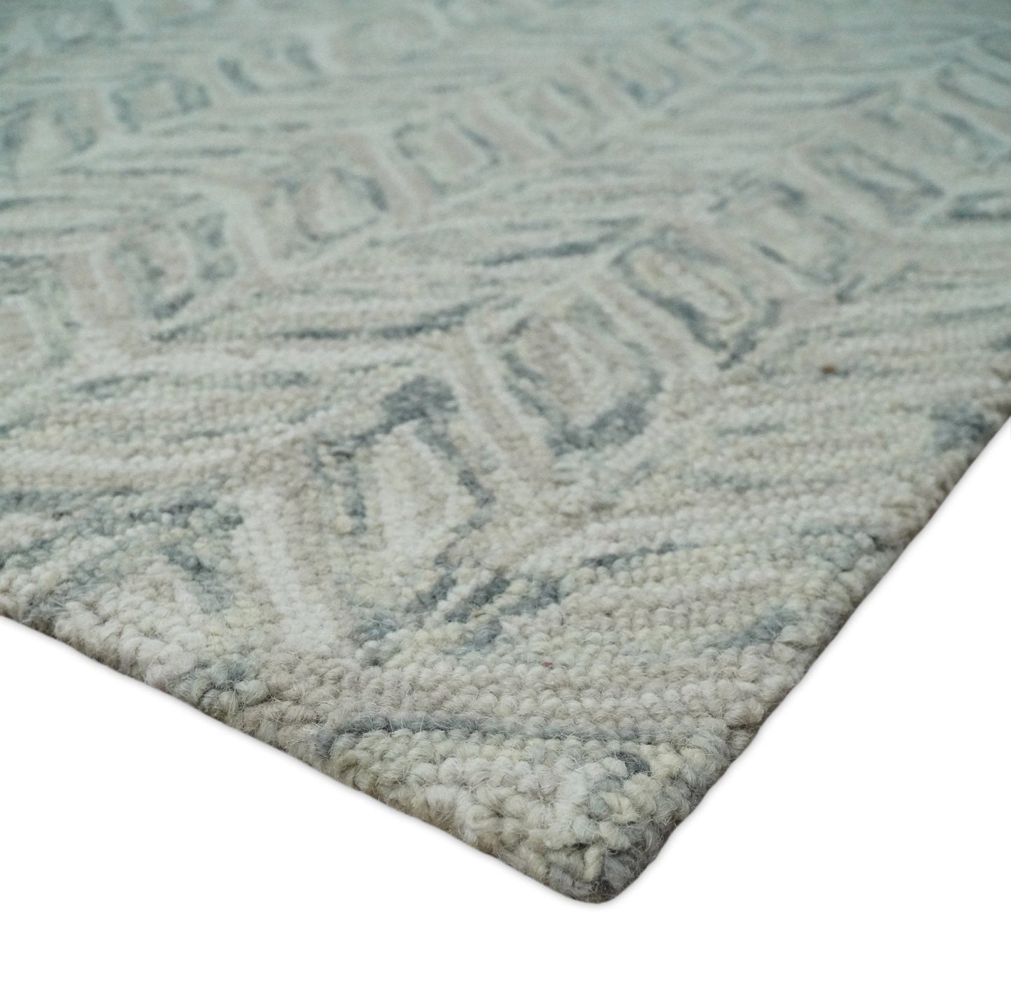 Beige and Gray Hand Tufted Modern Scandinavian Wool Loop Rug