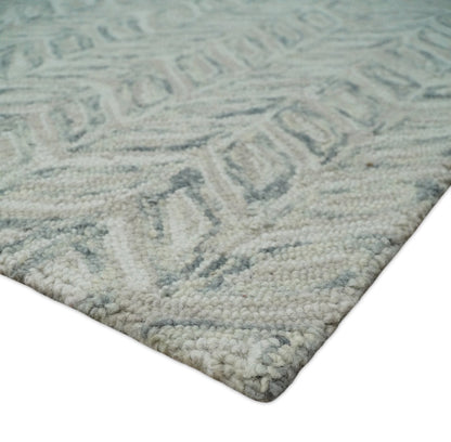 Beige and Gray Hand Tufted Modern Scandinavian Wool Loop Rug