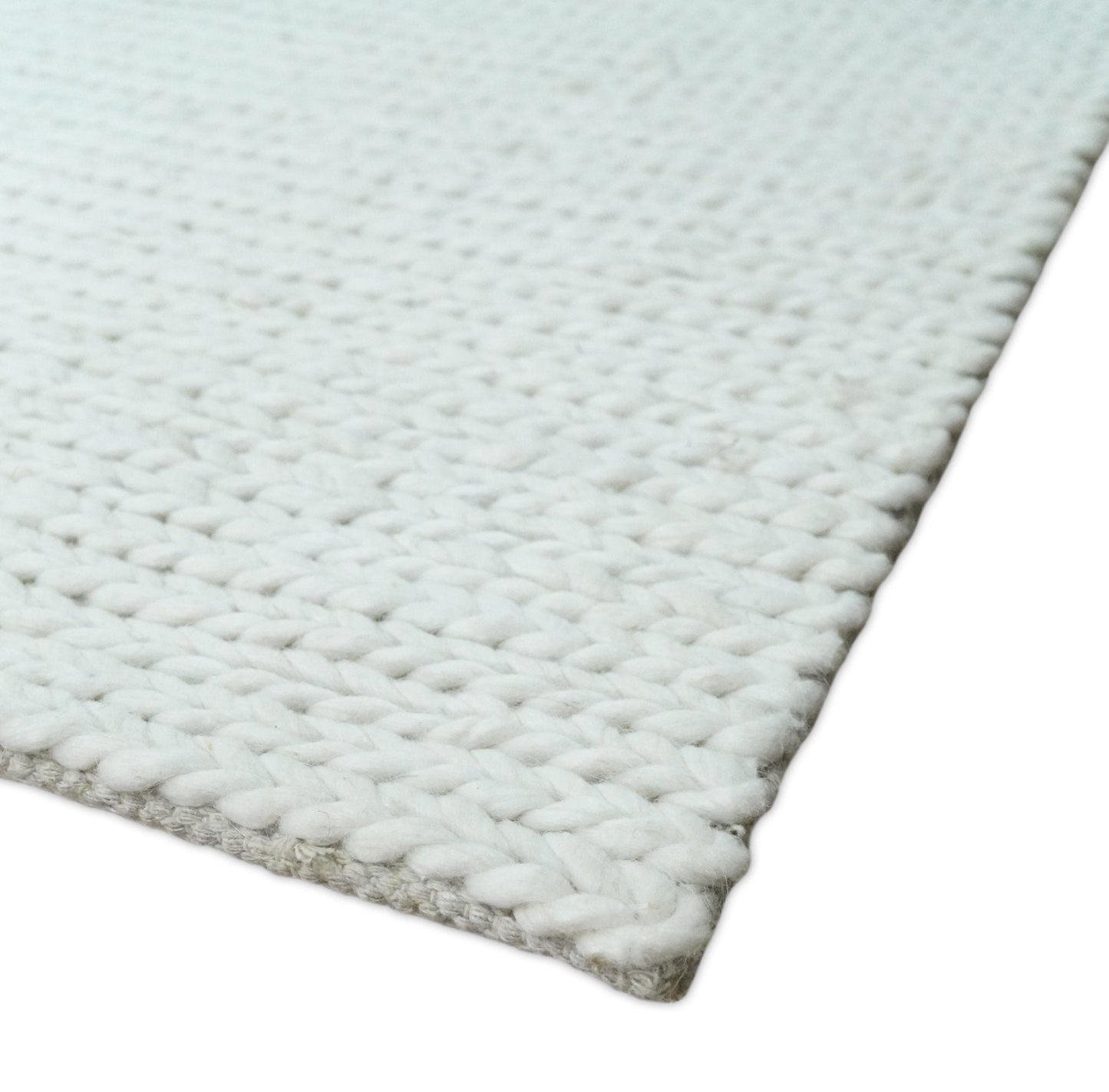 Braided Wool Solid White Felted Chunky Hand Woven Soft Plush Area Rug