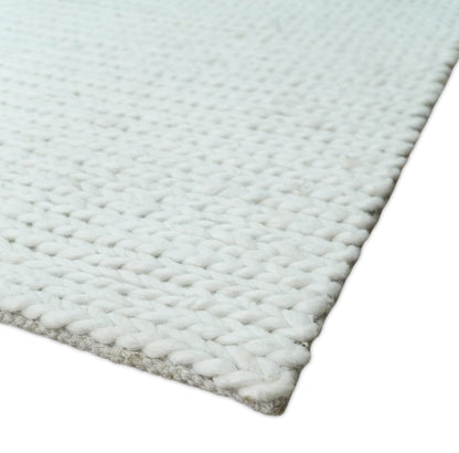 Braided Wool Solid White Felted Chunky Hand Woven Soft Plush Area Rug