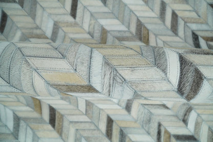 Genuine Leather Chevron Design Handmade Ivory and Silver Area Rug