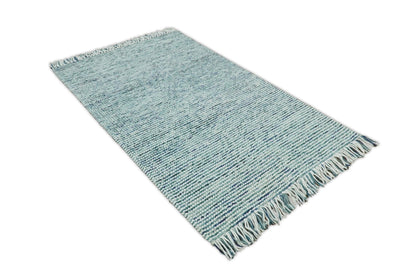 Hand Made Blue Woolen Chunky and Soft Area Rug