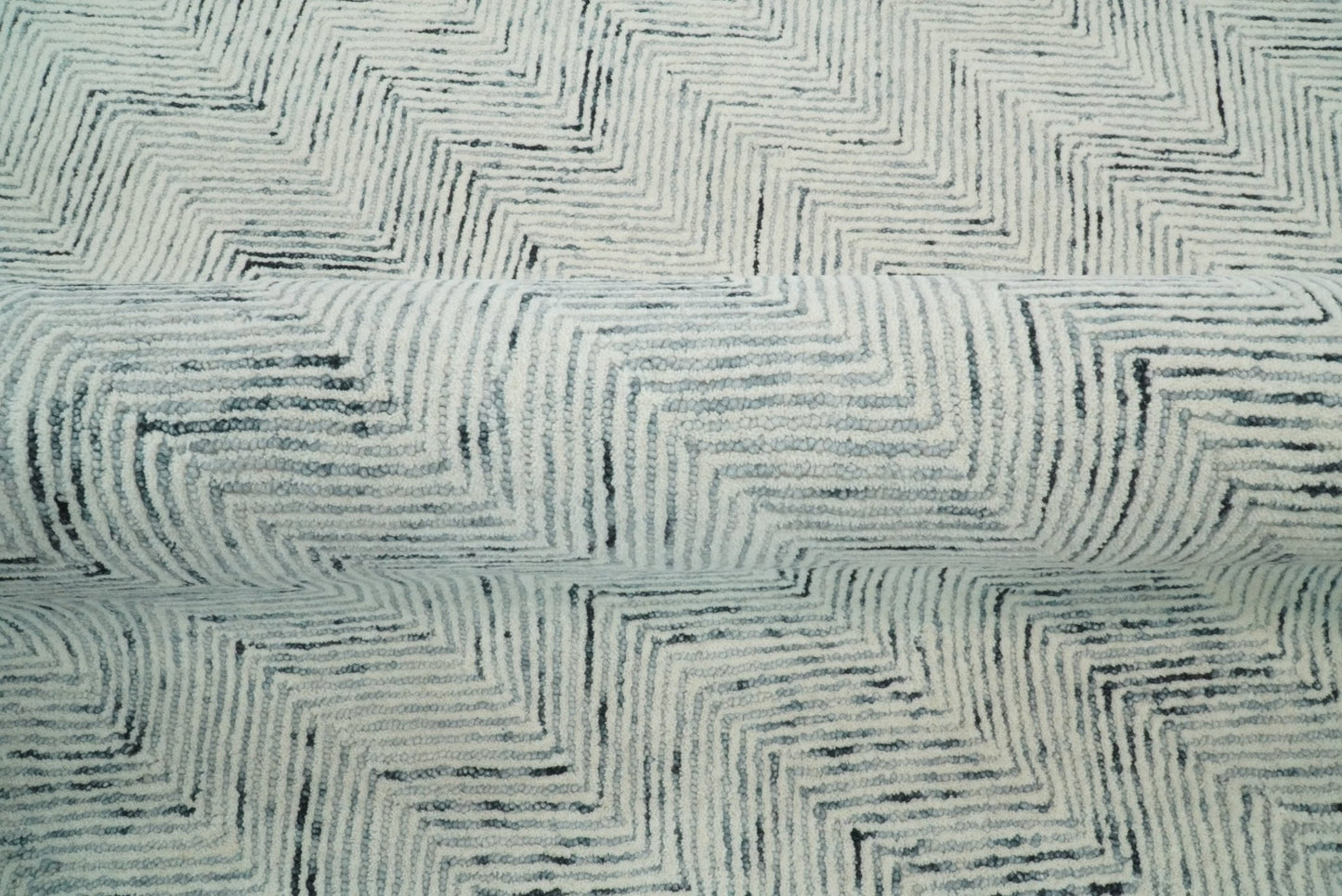 Hand Made Woolen Modern Blue and Ivory Area Rug