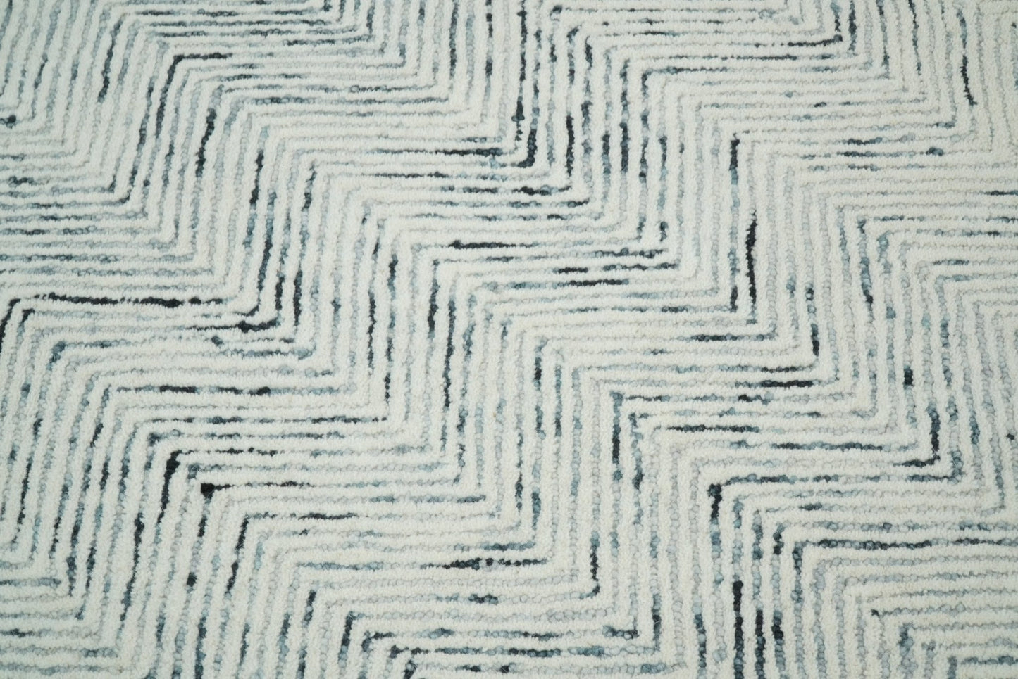 Hand Made Woolen Modern Blue and Ivory Area Rug