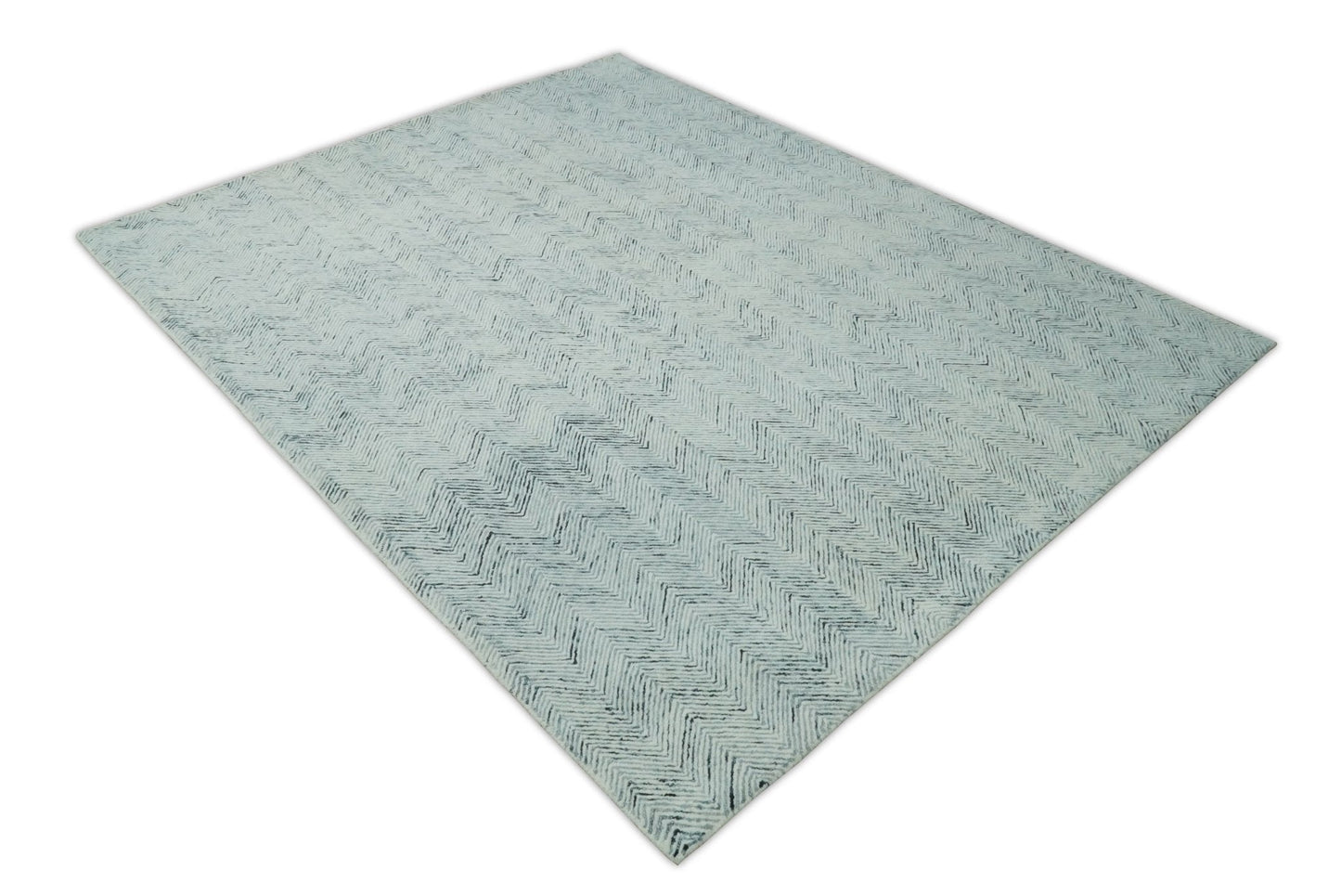 Hand Made Woolen Modern Blue and Ivory Area Rug