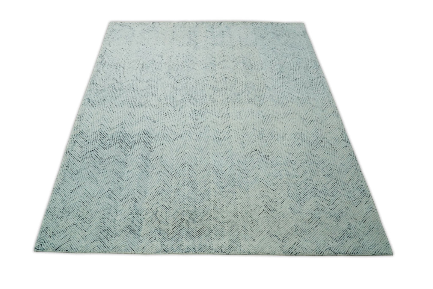 Hand Made Woolen Modern Blue and Ivory Area Rug