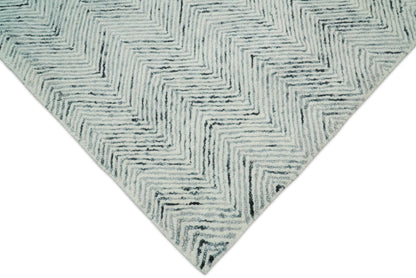 Hand Made Woolen Modern Blue and Ivory Area Rug