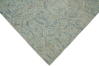 Hand Made Woolen Modern Camel and Blue Area Rug