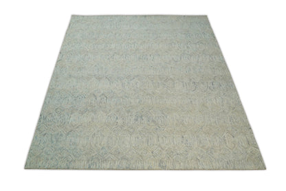 Hand Made Woolen Modern Camel and Blue Area Rug