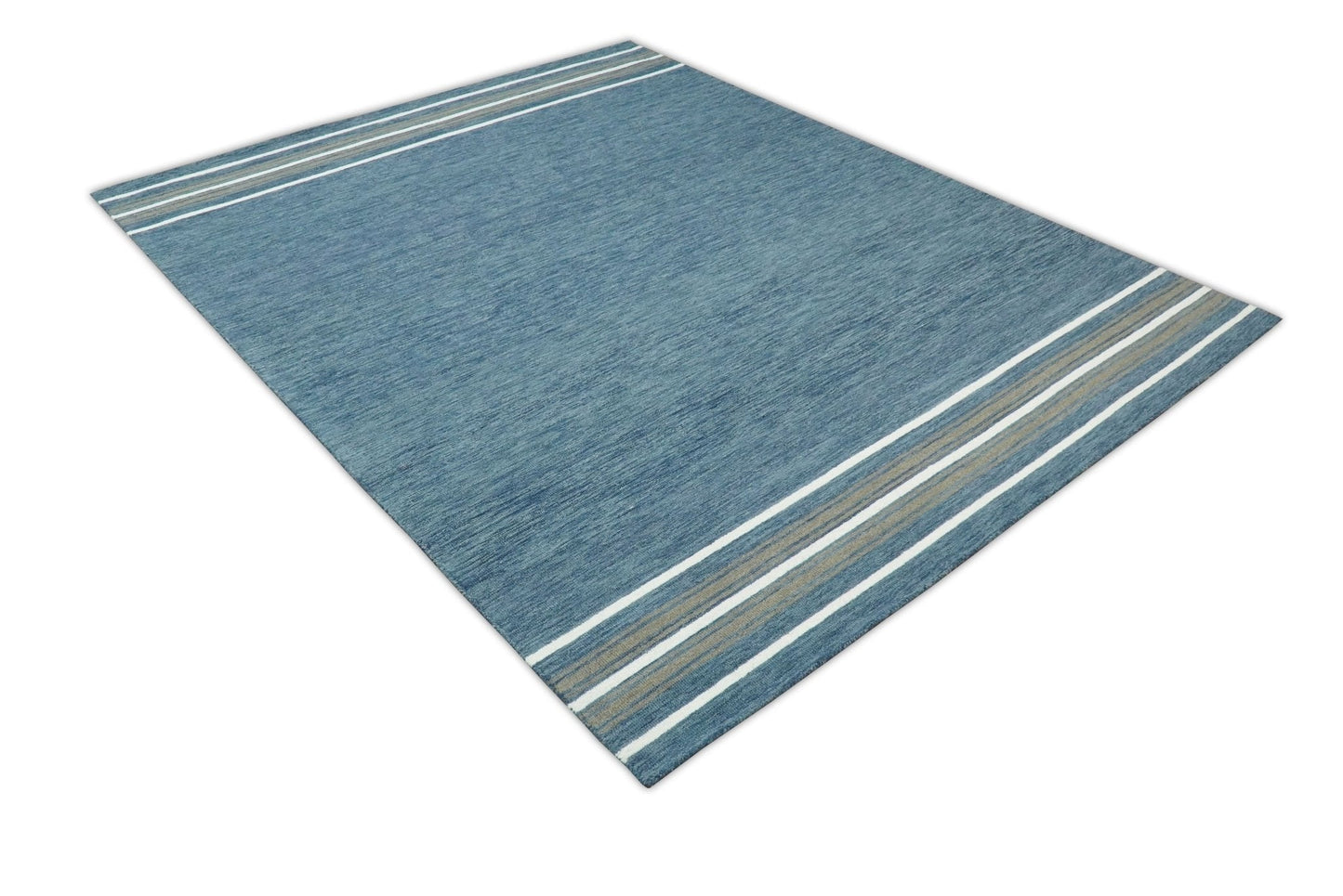 Hand Made Woolen Modern Solid Blue Area Rug