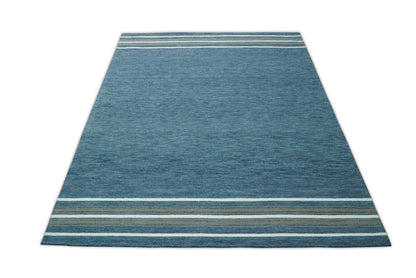 Hand Made Woolen Modern Solid Blue Area Rug