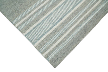 Hand Made Woolen Modern Stripes Ivory and Grey Area Rug